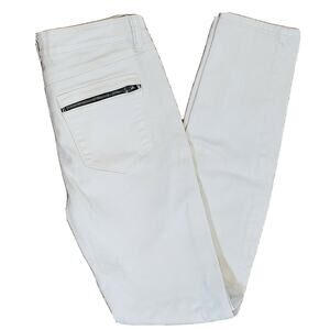 Silence + Noise Moto Skinny Off White Denim Jeans Womens 29x32 Zip Back Pockets